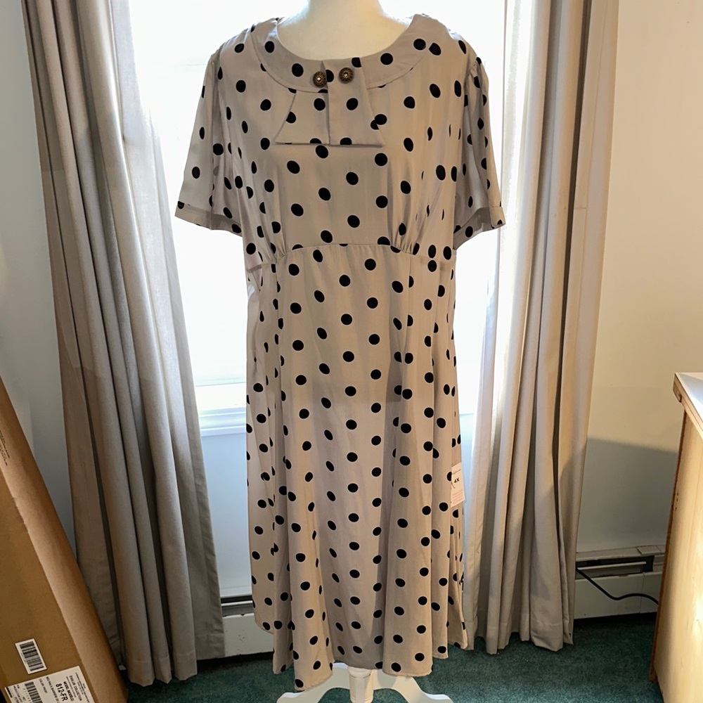 Unique Vintage Polka Dot Dress in Black & Tan, NWT brand new, made by Hell Bunny